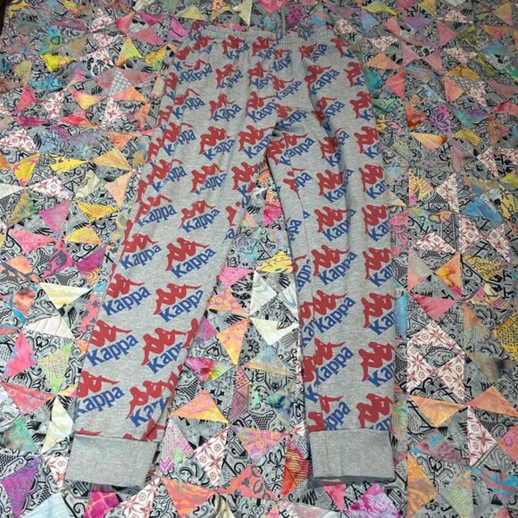 KAPPA Womens Authentic Logo Sweatpants Size Medium Gray Red Blue All Over Print - Picture 2 of 8